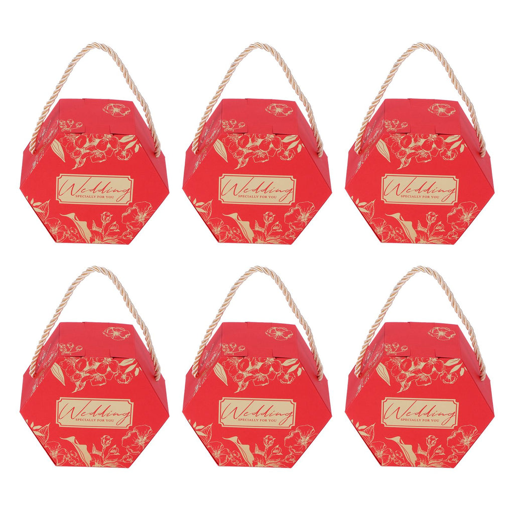 10 Set Candy Boxes Bags Hexagonal Chocolate Gift Boxes with Ropes for Wedding SuppliesRed