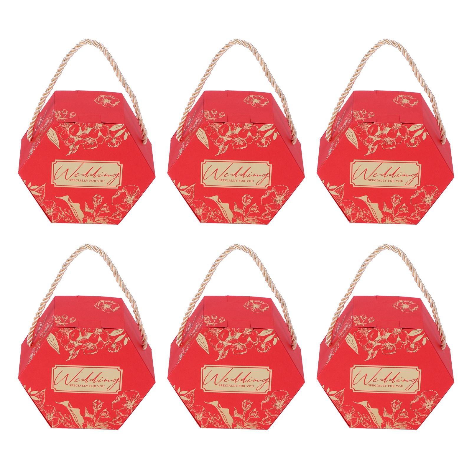 10 Set Candy Boxes Bags Hexagonal Chocolate Gift Boxes with Ropes for Wedding SuppliesRed
