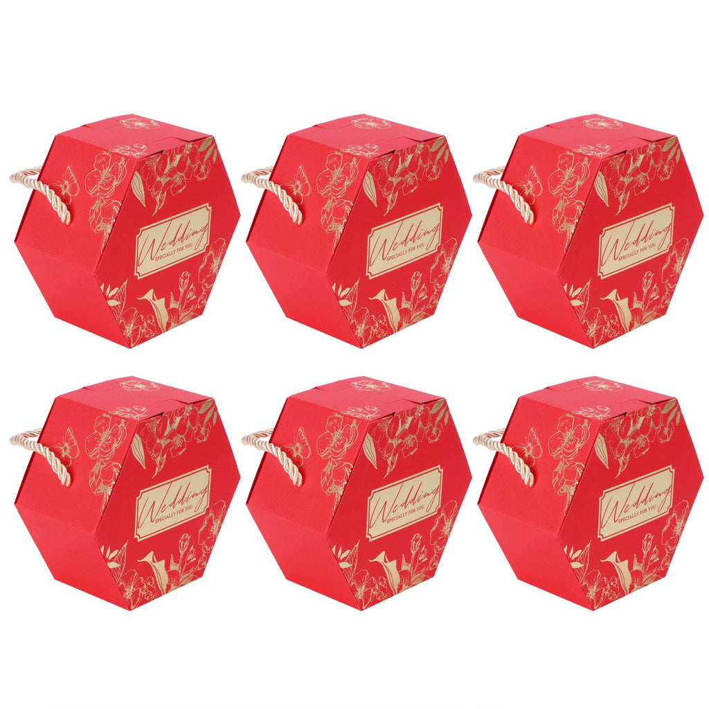 10 Set Candy Boxes Bags Hexagonal Chocolate Gift Boxes with Ropes for Wedding SuppliesRed