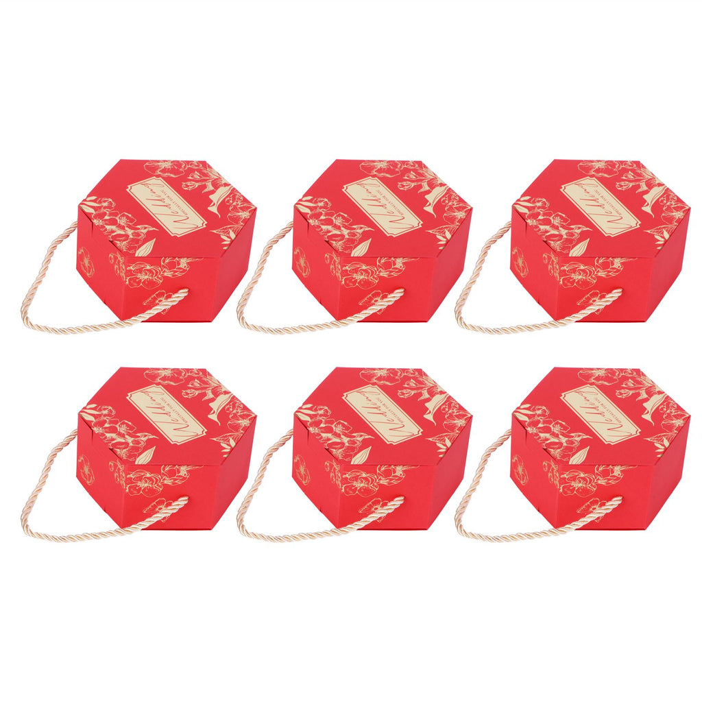 10 Set Candy Boxes Bags Hexagonal Chocolate Gift Boxes with Ropes for Wedding SuppliesRed