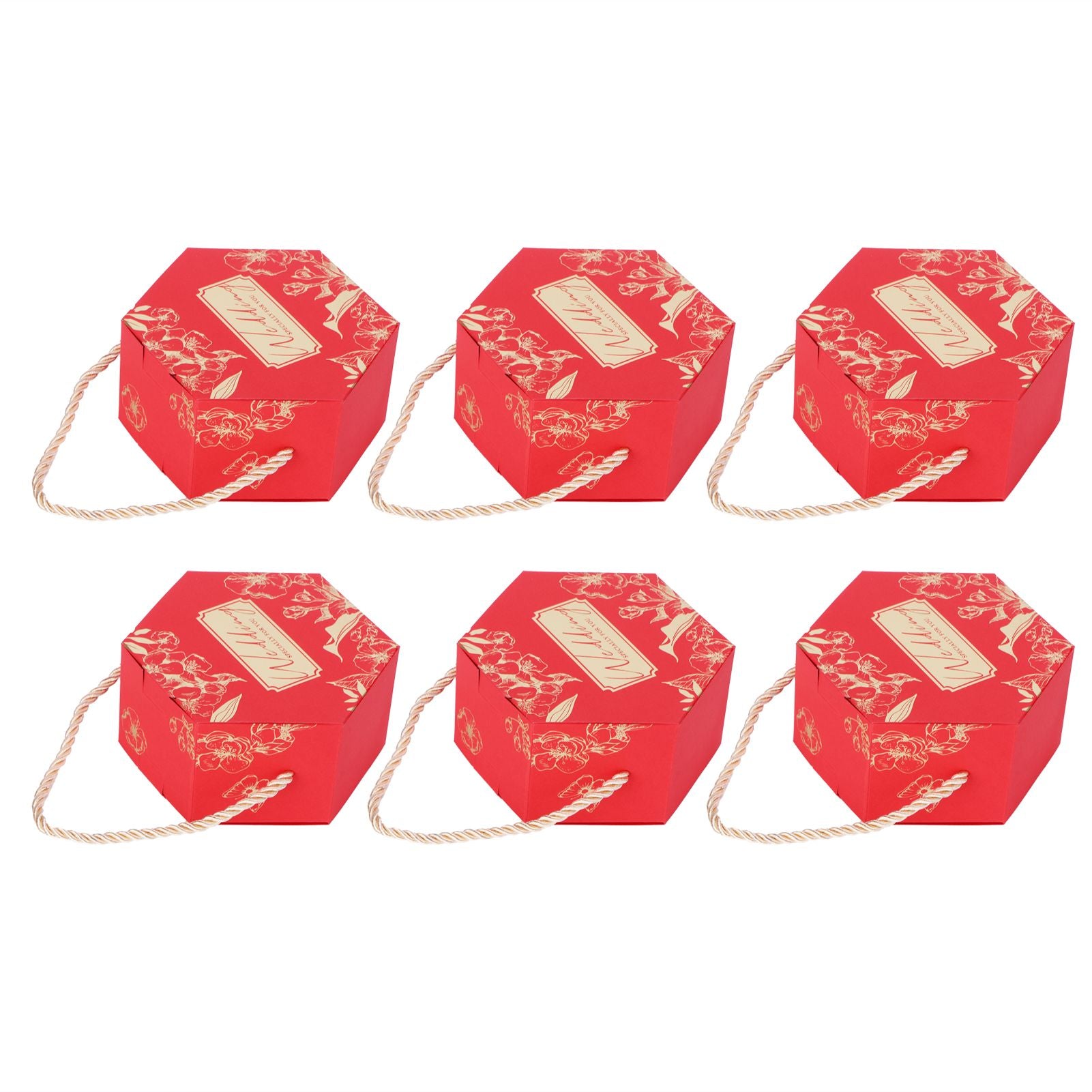 10 Set Candy Boxes Bags Hexagonal Chocolate Gift Boxes with Ropes for Wedding SuppliesRed