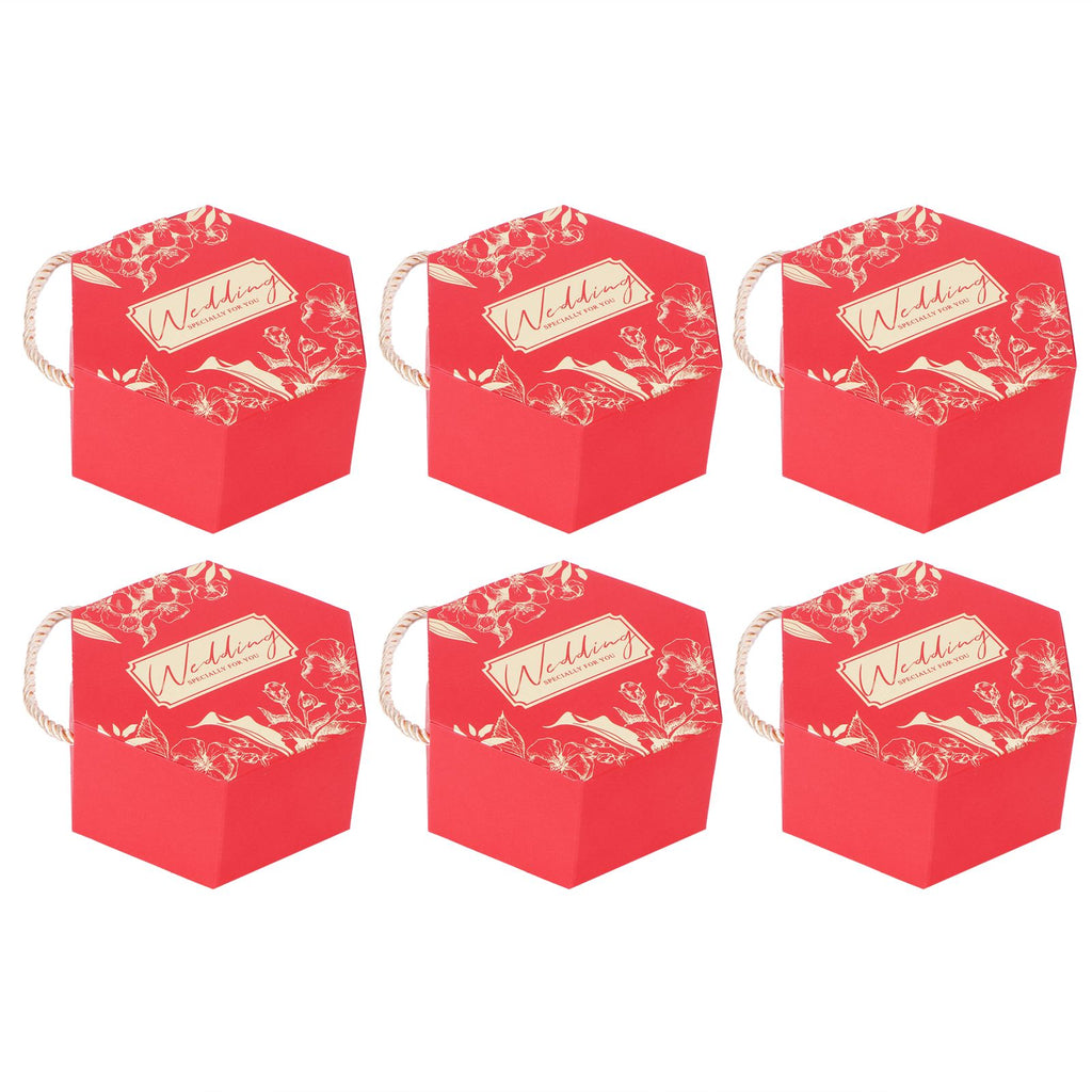10 Set Candy Boxes Bags Hexagonal Chocolate Gift Boxes with Ropes for Wedding SuppliesRed