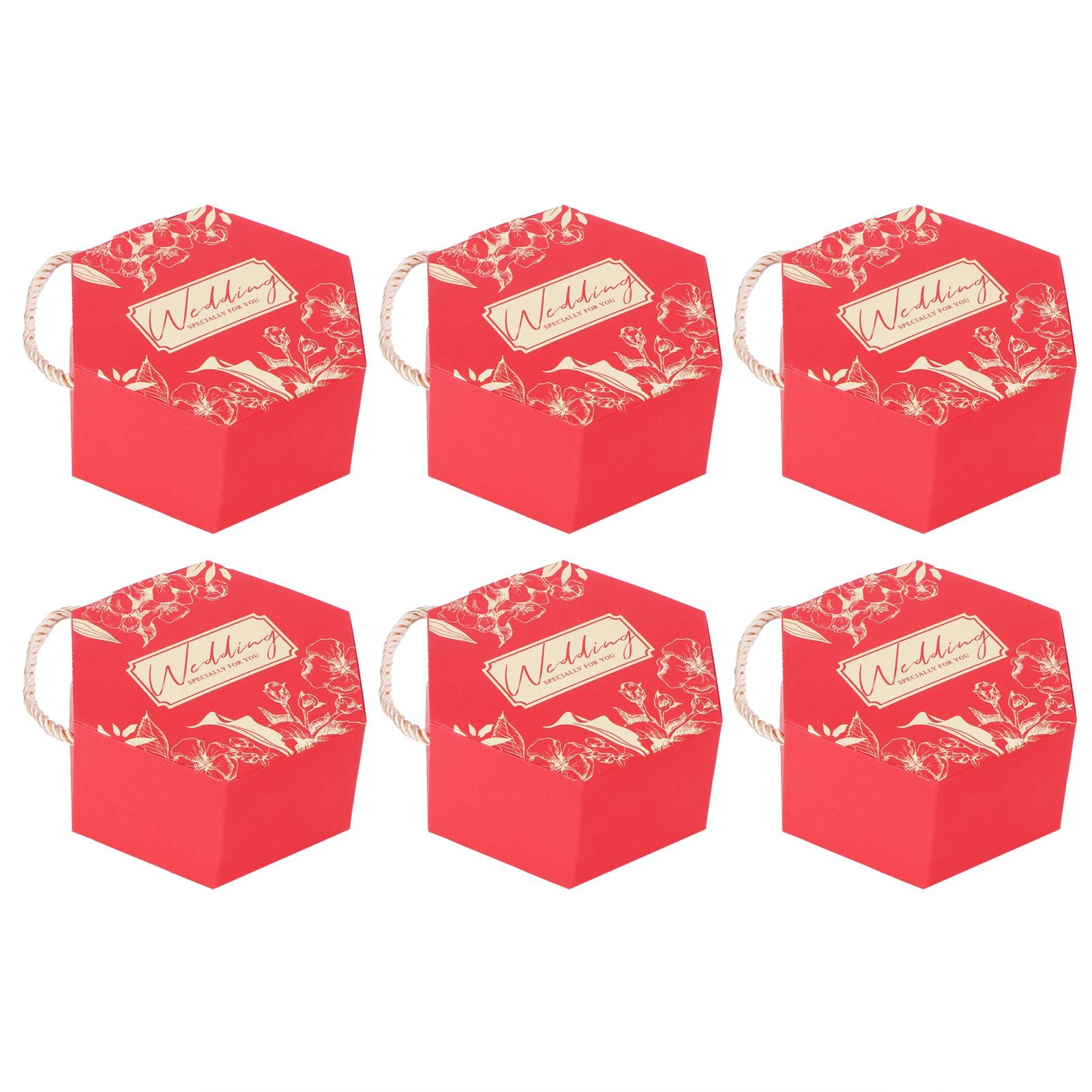 10 Set Candy Boxes Bags Hexagonal Chocolate Gift Boxes with Ropes for Wedding SuppliesRed
