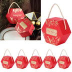 10 Set Candy Boxes Bags Hexagonal Chocolate Gift Boxes with Ropes for Wedding SuppliesRed