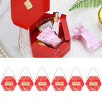 10 Set Candy Boxes Bags Hexagonal Chocolate Gift Boxes with Ropes for Wedding SuppliesRed