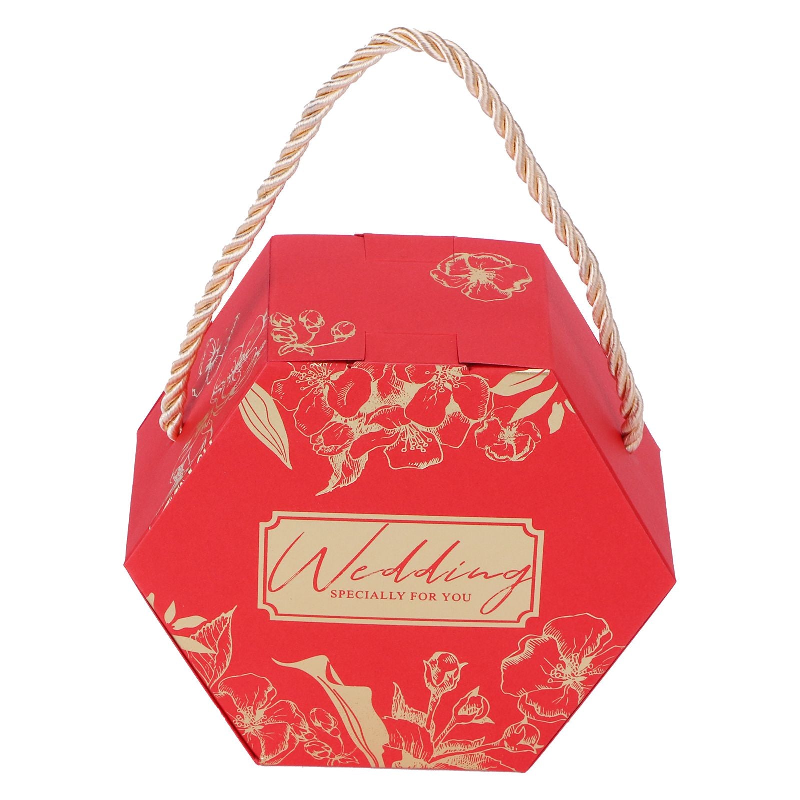 10 Set Candy Boxes Bags Hexagonal Chocolate Gift Boxes with Ropes for Wedding SuppliesRed