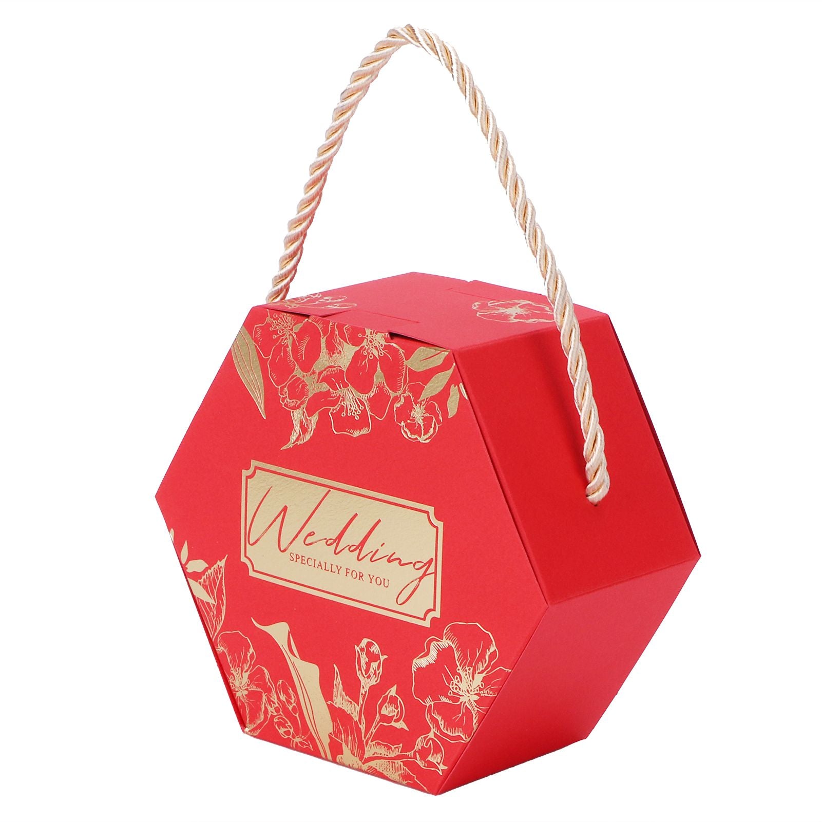 10 Set Candy Boxes Bags Hexagonal Chocolate Gift Boxes with Ropes for Wedding SuppliesRed
