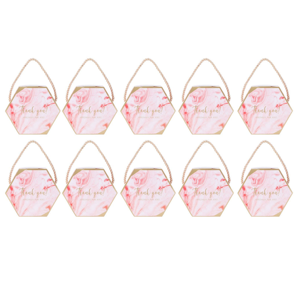 10 Set Candy Boxes Bags Hexagonal Chocolate Gift Boxes with Ropes for Wedding SuppliesPink