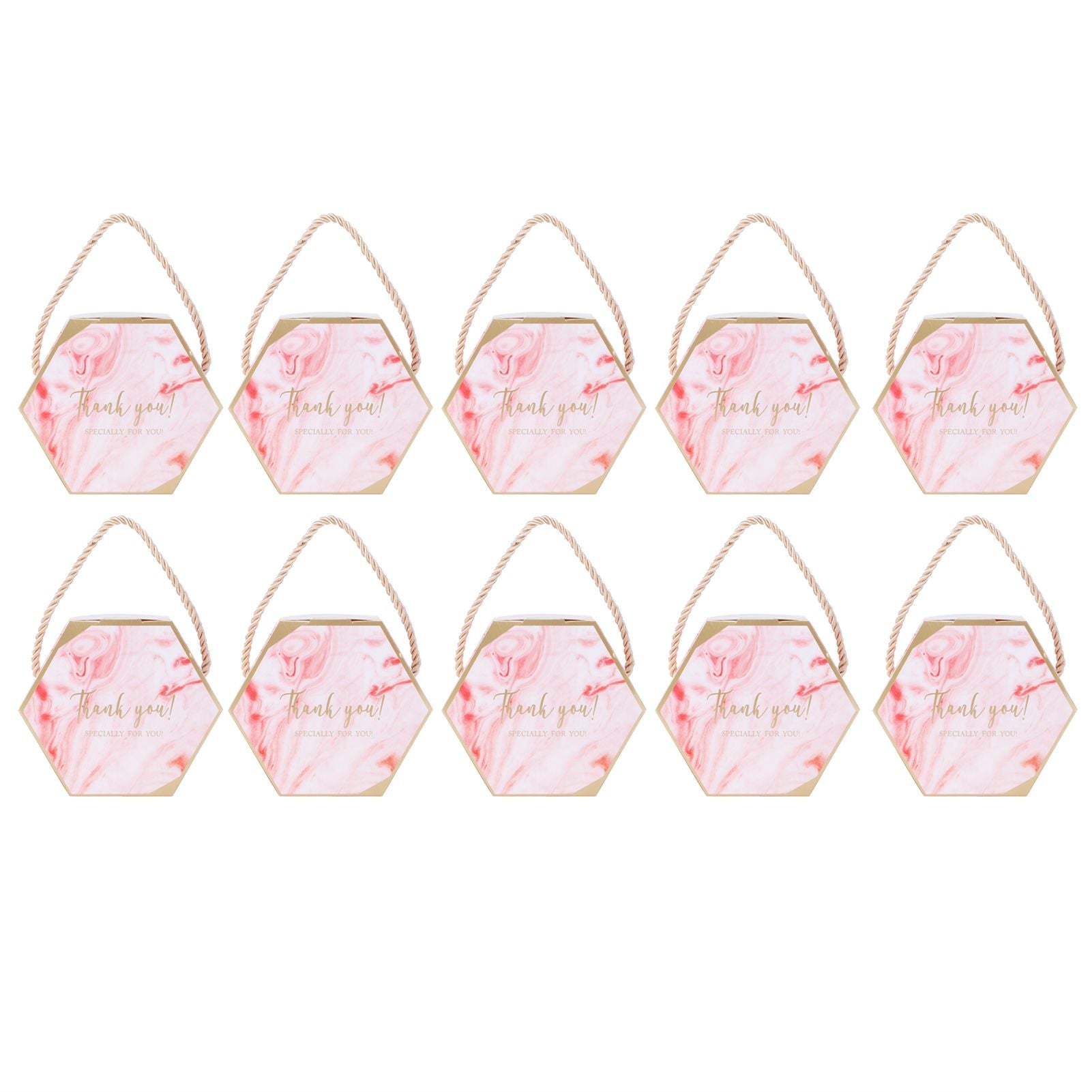 10 Set Candy Boxes Bags Hexagonal Chocolate Gift Boxes with Ropes for Wedding SuppliesPink