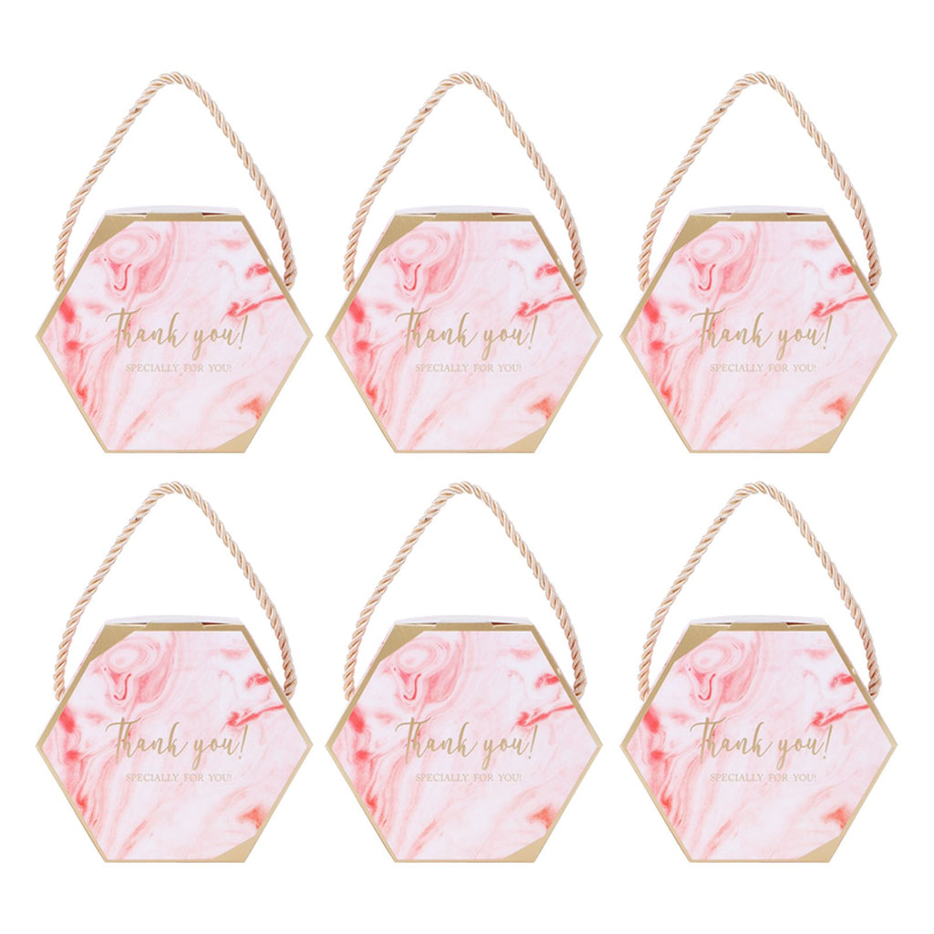 10 Set Candy Boxes Bags Hexagonal Chocolate Gift Boxes with Ropes for Wedding SuppliesPink