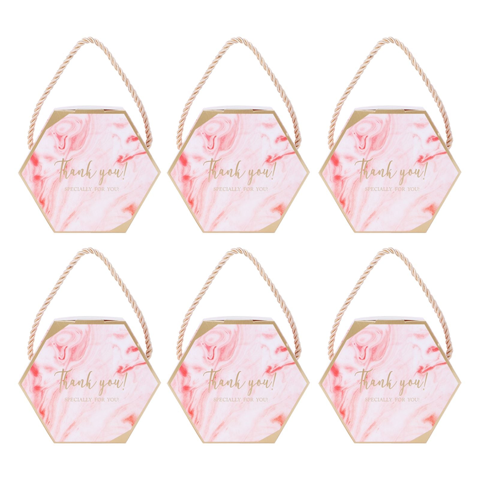10 Set Candy Boxes Bags Hexagonal Chocolate Gift Boxes with Ropes for Wedding SuppliesPink
