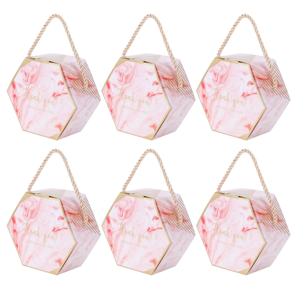 10 Set Candy Boxes Bags Hexagonal Chocolate Gift Boxes with Ropes for Wedding SuppliesPink