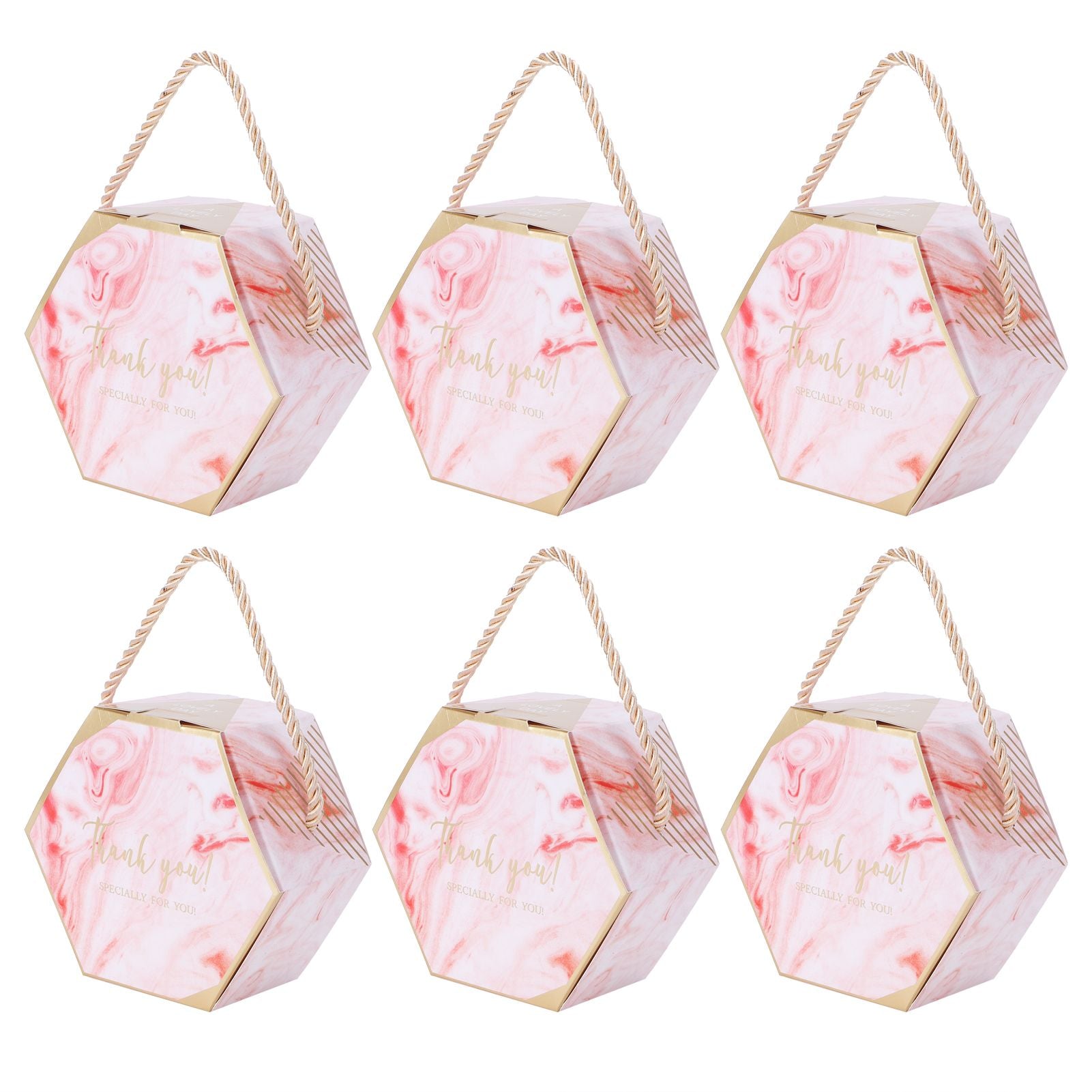 10 Set Candy Boxes Bags Hexagonal Chocolate Gift Boxes with Ropes for Wedding SuppliesPink