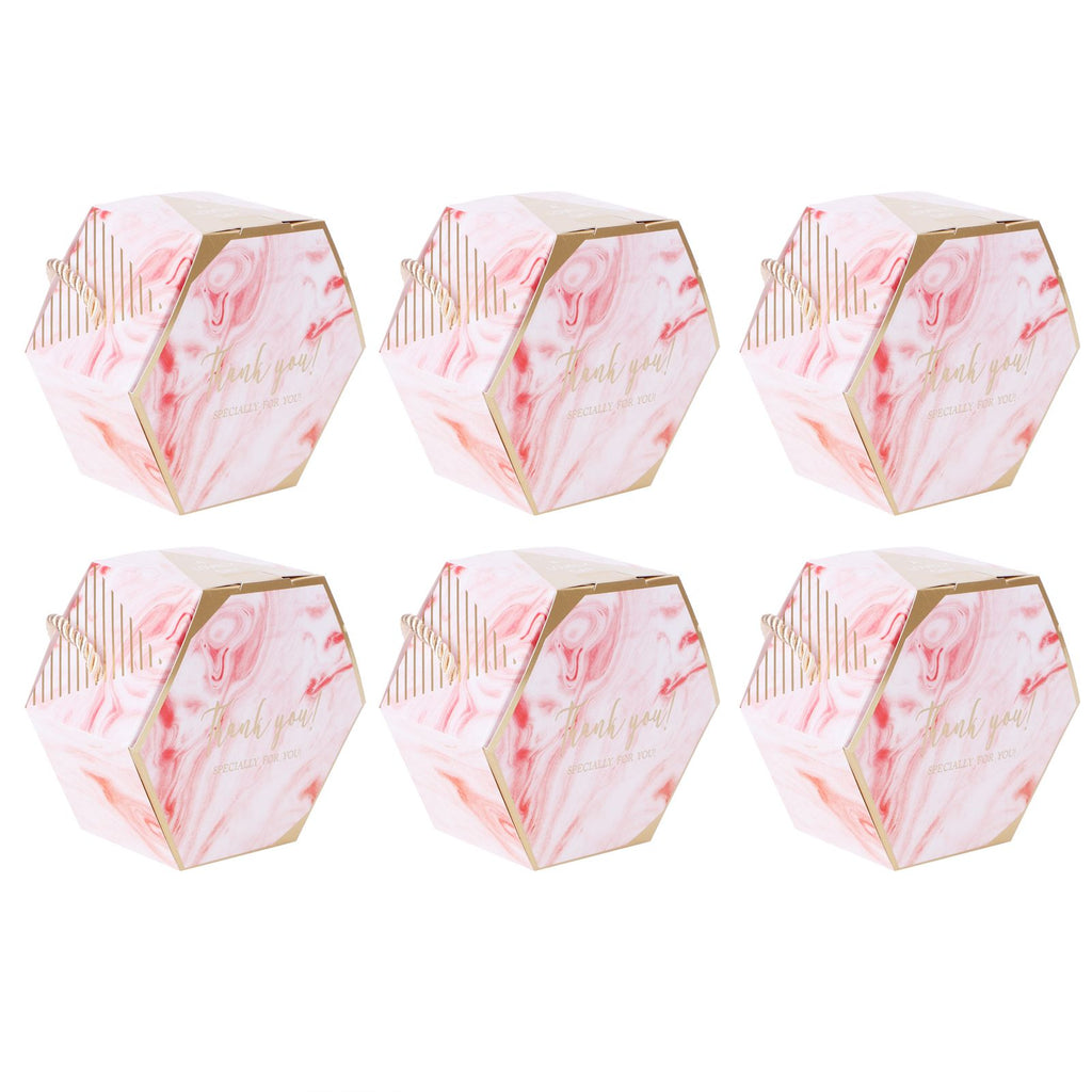10 Set Candy Boxes Bags Hexagonal Chocolate Gift Boxes with Ropes for Wedding SuppliesPink