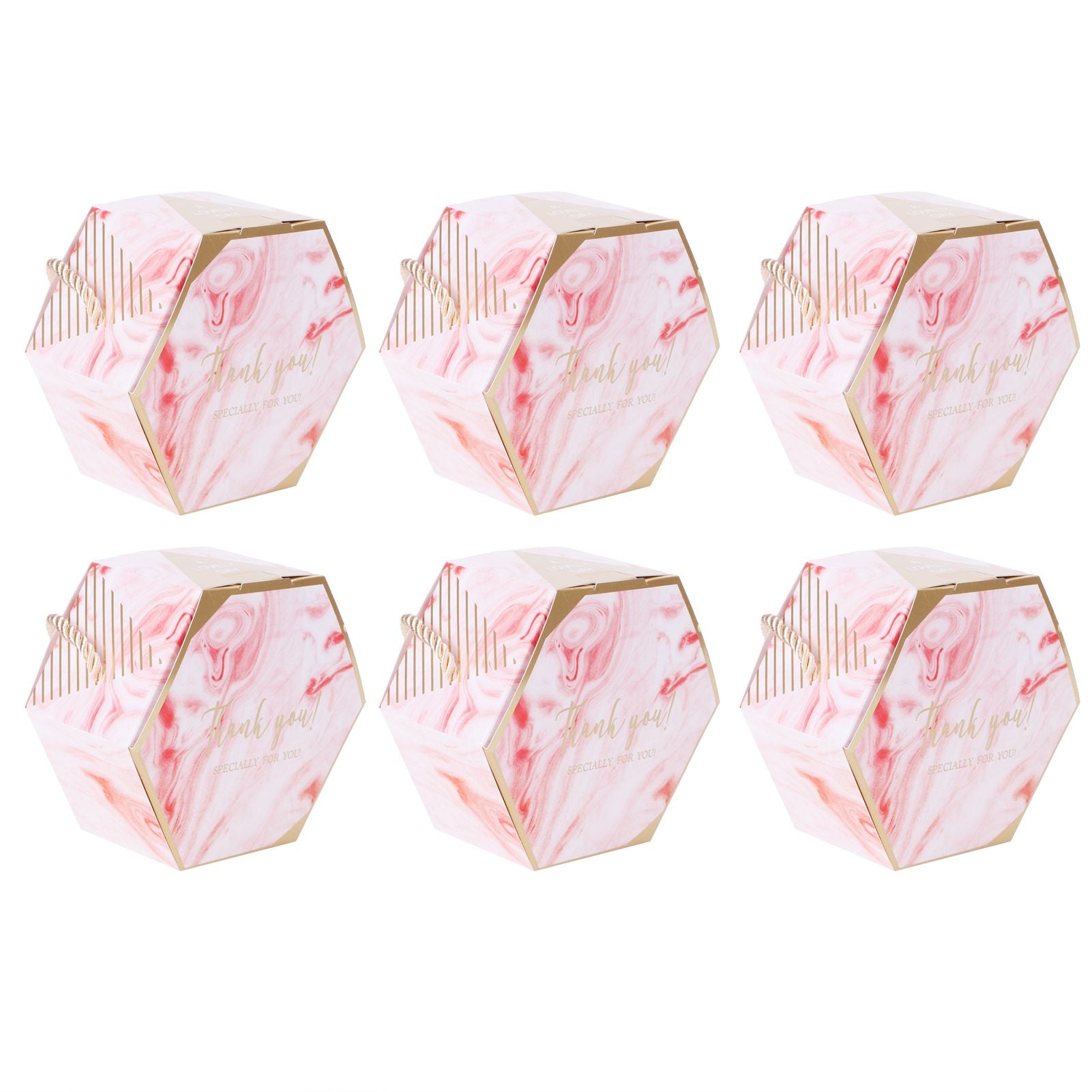10 Set Candy Boxes Bags Hexagonal Chocolate Gift Boxes with Ropes for Wedding SuppliesPink