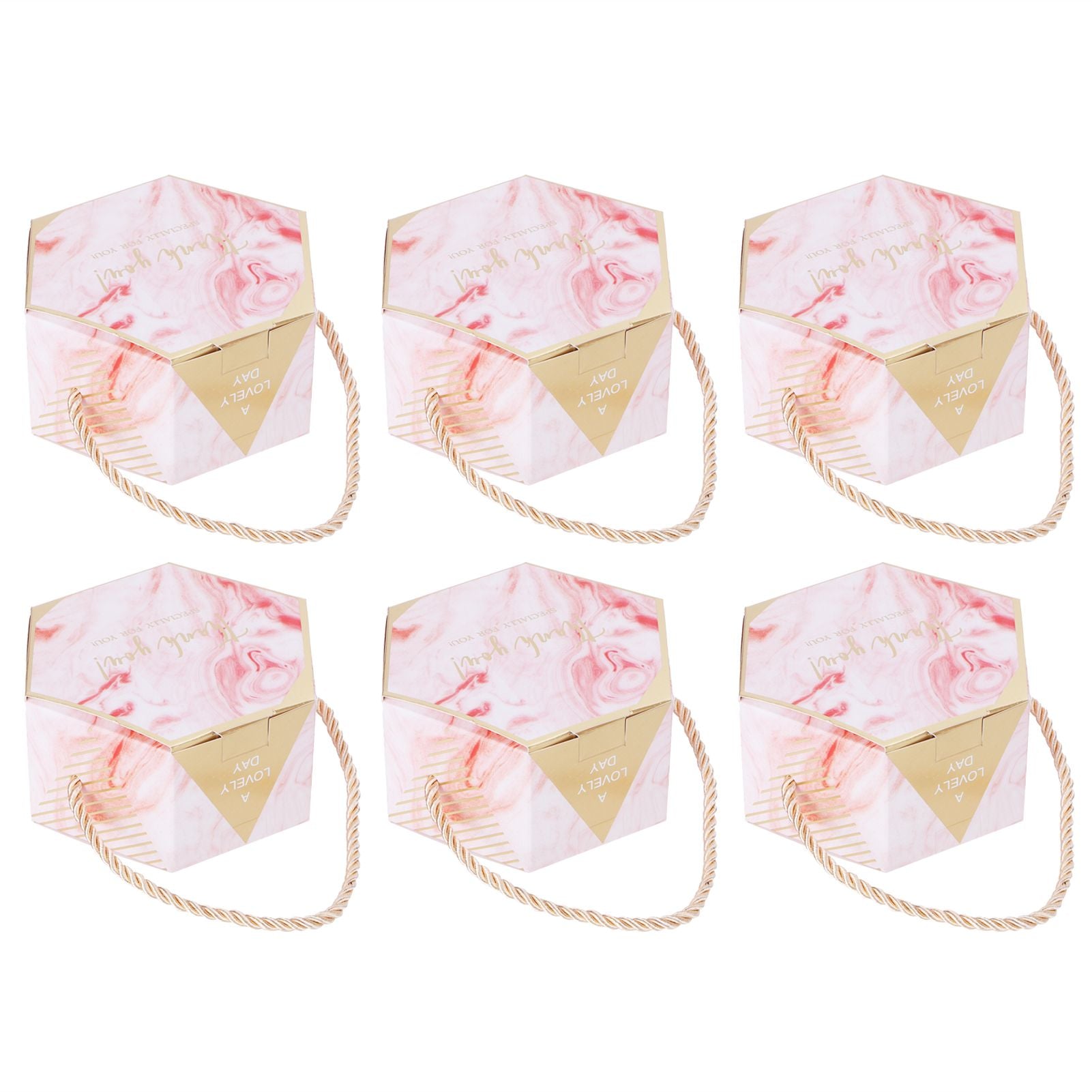 10 Set Candy Boxes Bags Hexagonal Chocolate Gift Boxes with Ropes for Wedding SuppliesPink
