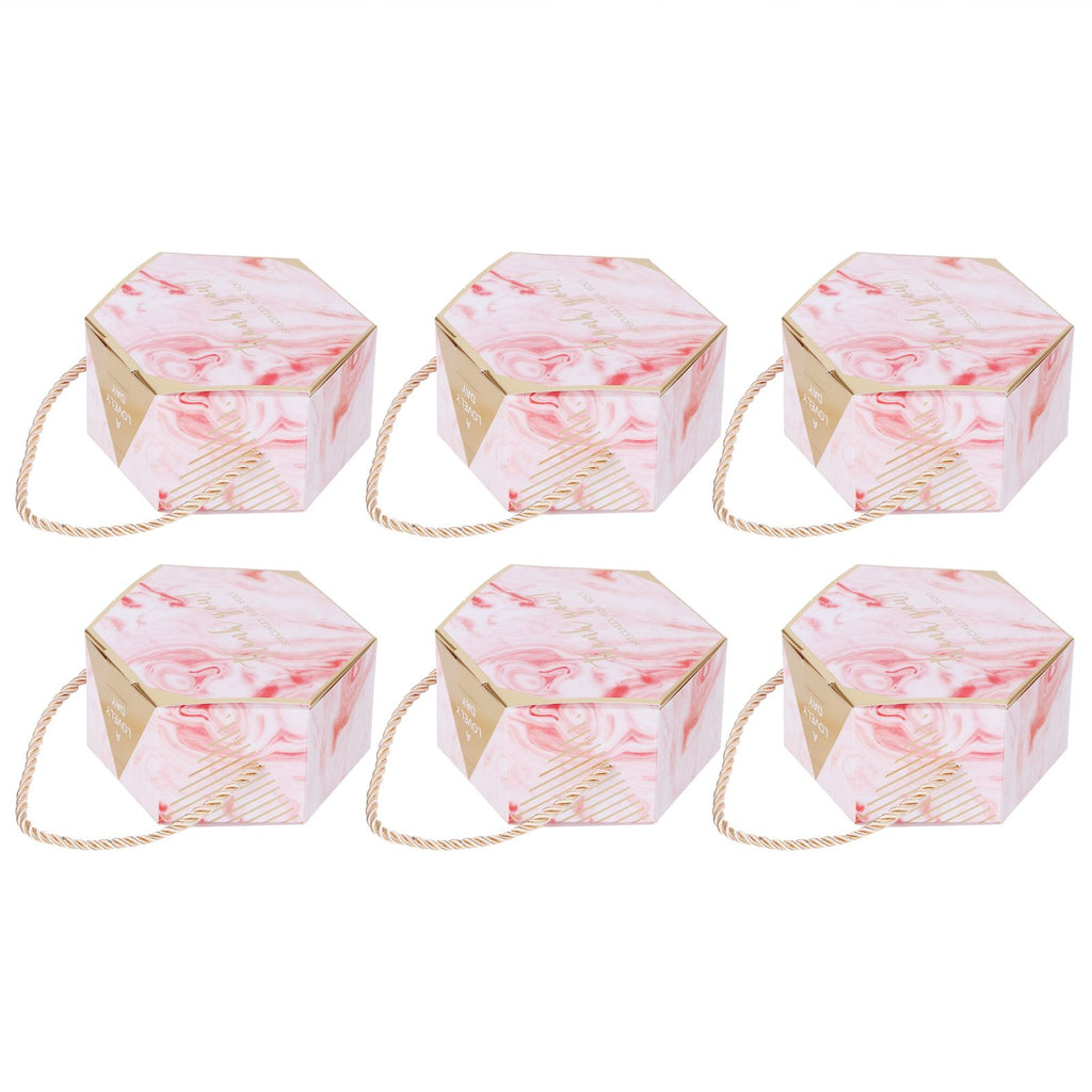 10 Set Candy Boxes Bags Hexagonal Chocolate Gift Boxes with Ropes for Wedding SuppliesPink