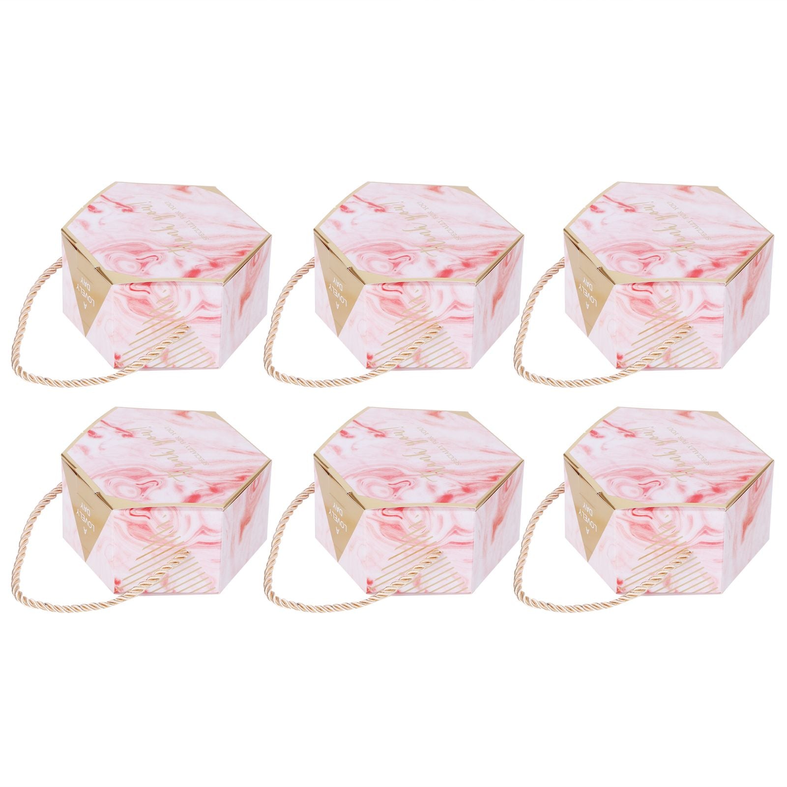10 Set Candy Boxes Bags Hexagonal Chocolate Gift Boxes with Ropes for Wedding SuppliesPink