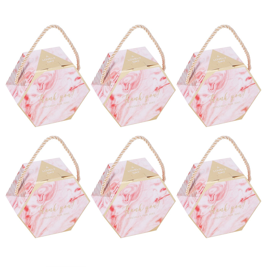 10 Set Candy Boxes Bags Hexagonal Chocolate Gift Boxes with Ropes for Wedding SuppliesPink