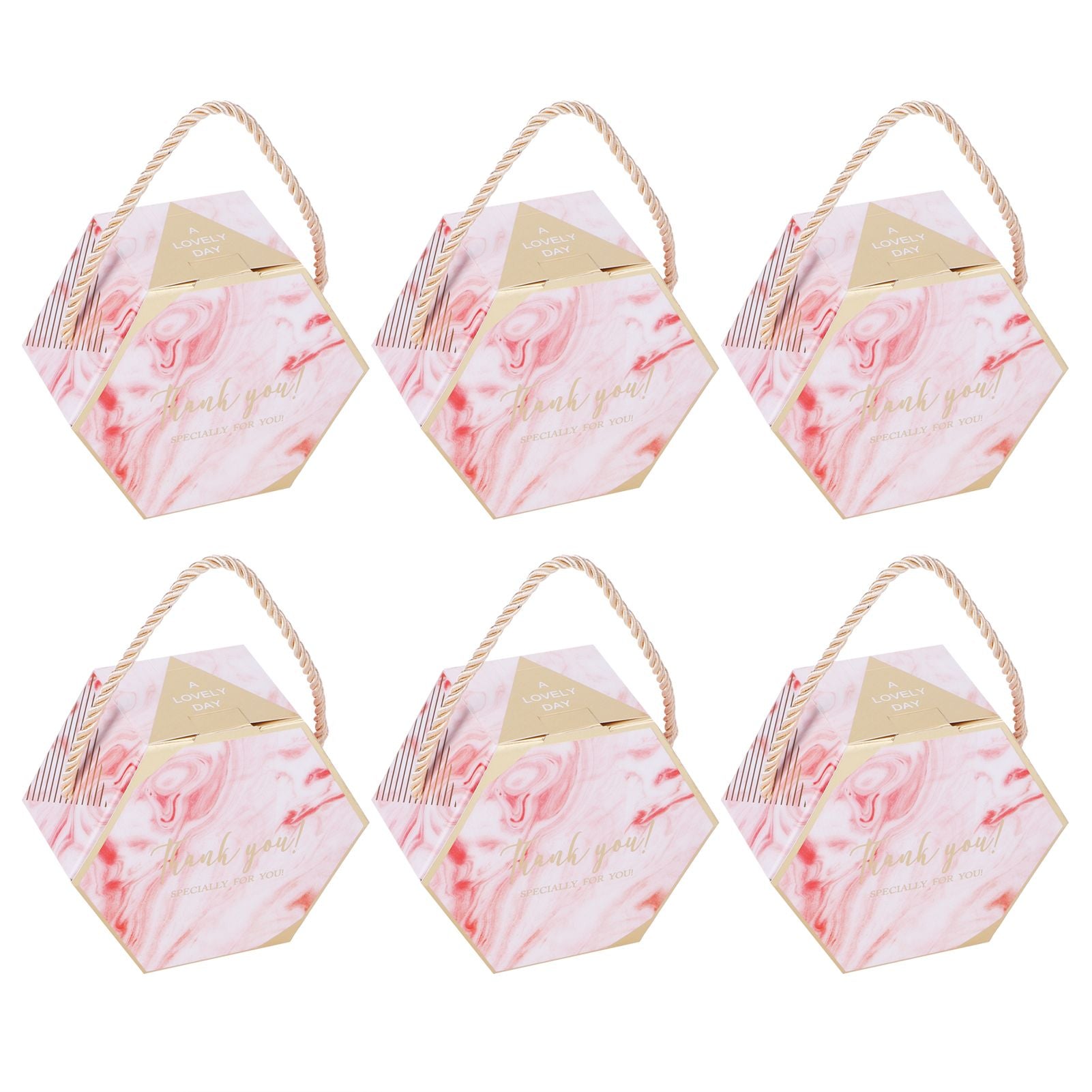 10 Set Candy Boxes Bags Hexagonal Chocolate Gift Boxes with Ropes for Wedding SuppliesPink