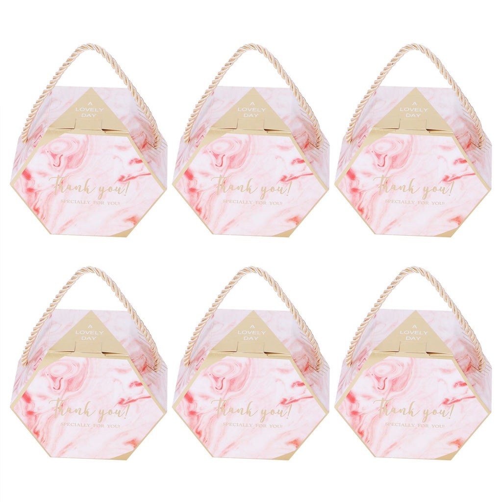 10 Set Candy Boxes Bags Hexagonal Chocolate Gift Boxes with Ropes for Wedding SuppliesPink