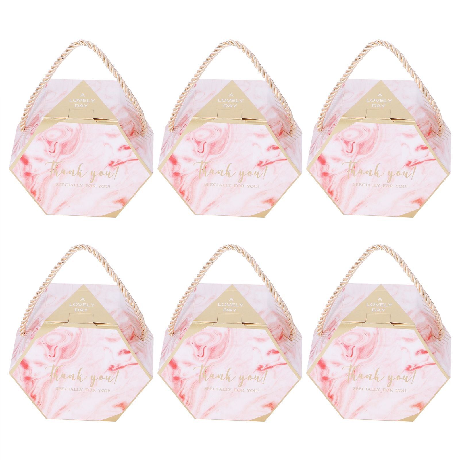 10 Set Candy Boxes Bags Hexagonal Chocolate Gift Boxes with Ropes for Wedding SuppliesPink