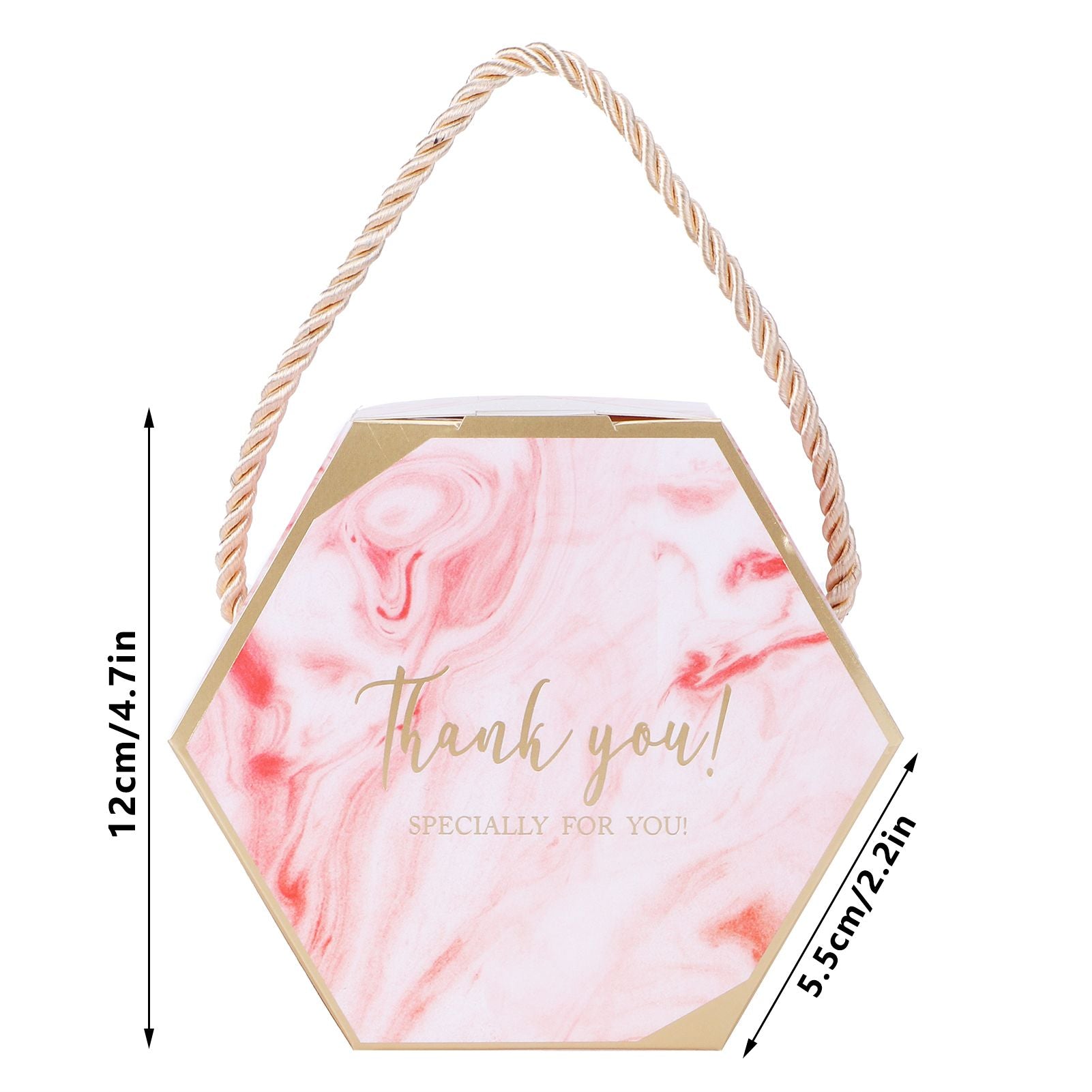 10 Set Candy Boxes Bags Hexagonal Chocolate Gift Boxes with Ropes for Wedding SuppliesPink