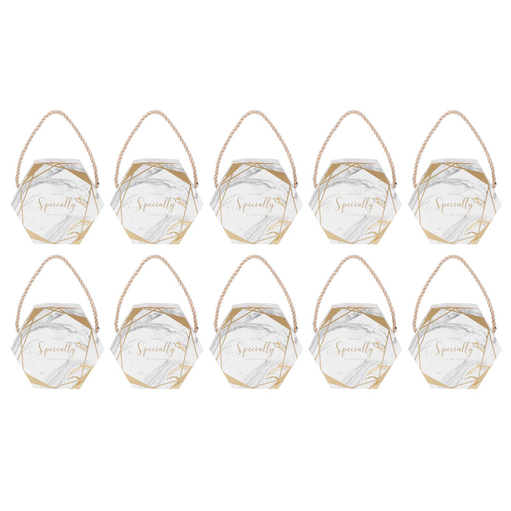 10 Set Candy Boxes Bags Hexagonal Chocolate Gift Boxes with Ropes for Wedding SuppliesMarble