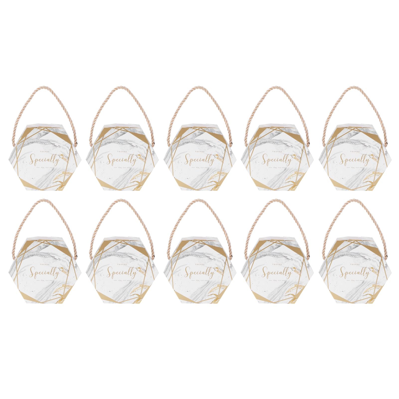 10 Set Candy Boxes Bags Hexagonal Chocolate Gift Boxes with Ropes for Wedding SuppliesMarble