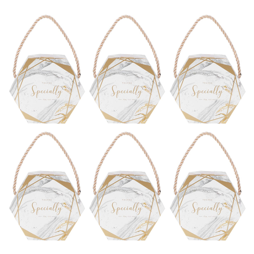10 Set Candy Boxes Bags Hexagonal Chocolate Gift Boxes with Ropes for Wedding SuppliesMarble