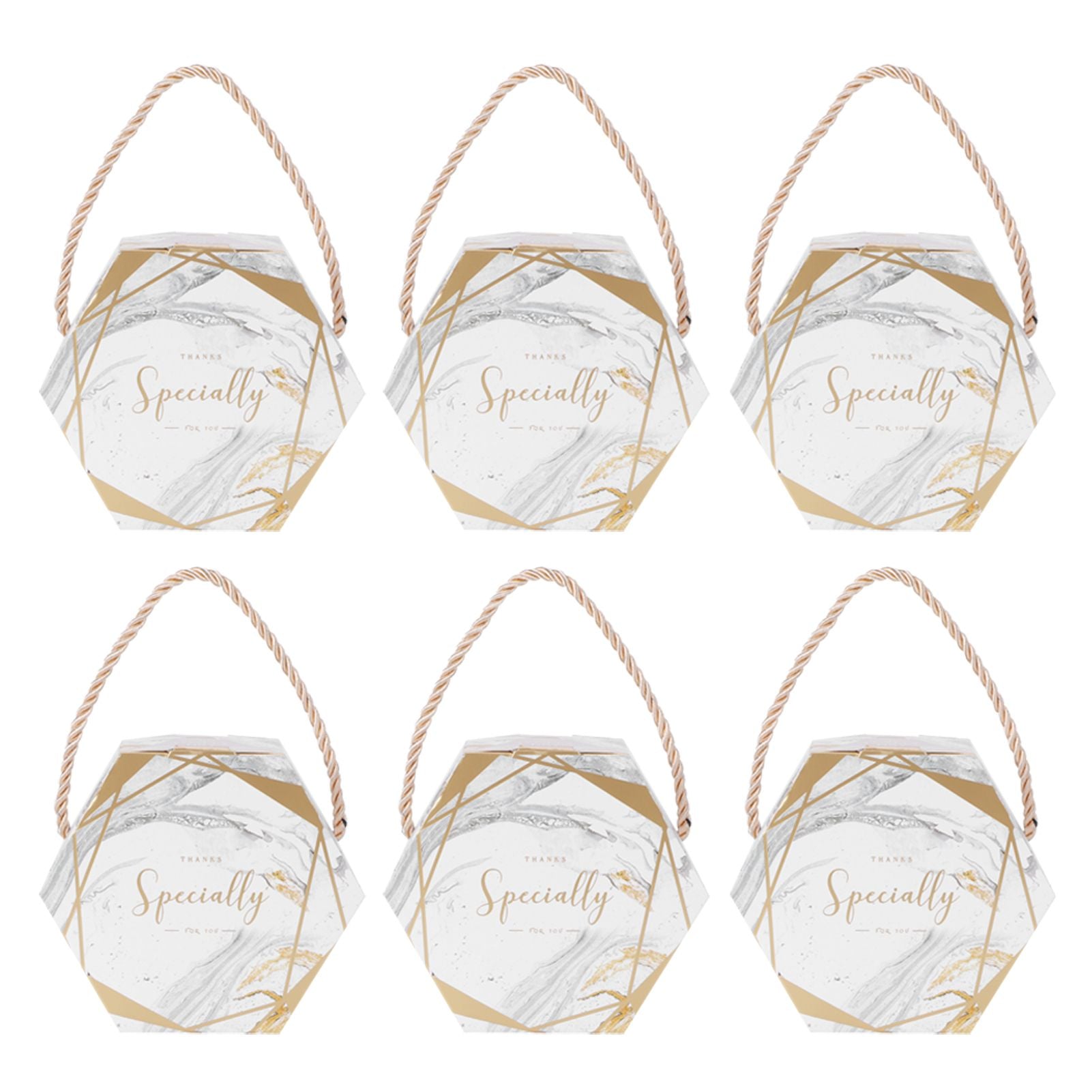 10 Set Candy Boxes Bags Hexagonal Chocolate Gift Boxes with Ropes for Wedding SuppliesMarble