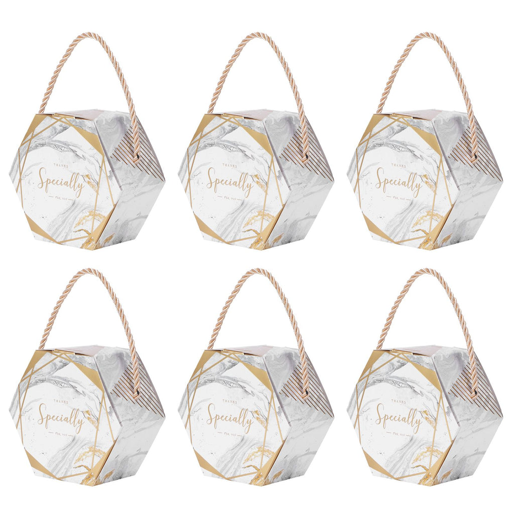 10 Set Candy Boxes Bags Hexagonal Chocolate Gift Boxes with Ropes for Wedding SuppliesMarble