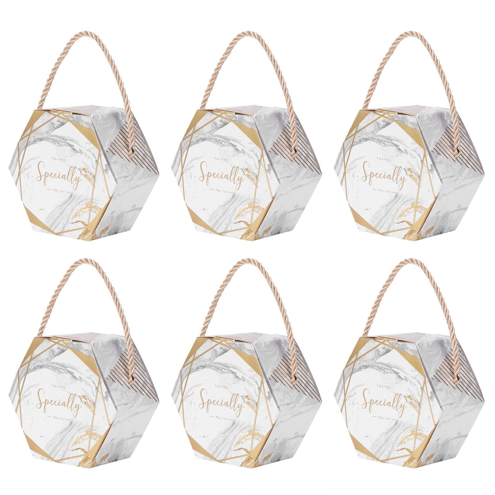 10 Set Candy Boxes Bags Hexagonal Chocolate Gift Boxes with Ropes for Wedding SuppliesMarble