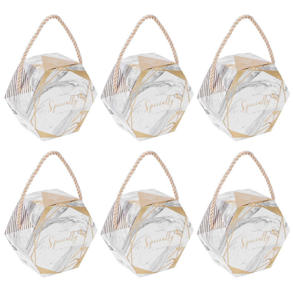 10 Set Candy Boxes Bags Hexagonal Chocolate Gift Boxes with Ropes for Wedding SuppliesMarble