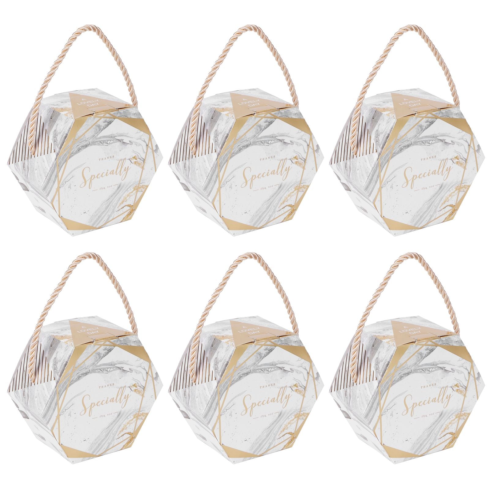 10 Set Candy Boxes Bags Hexagonal Chocolate Gift Boxes with Ropes for Wedding SuppliesMarble