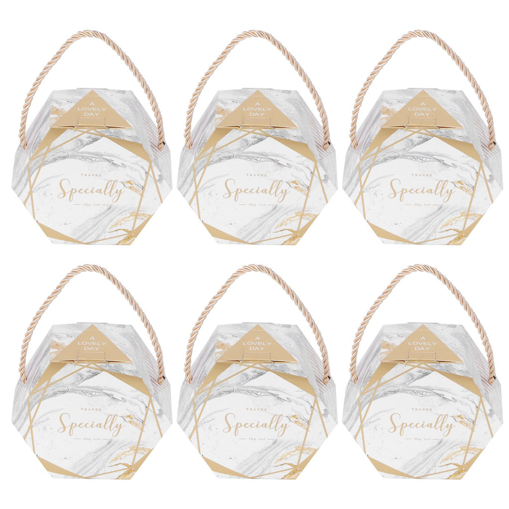 10 Set Candy Boxes Bags Hexagonal Chocolate Gift Boxes with Ropes for Wedding SuppliesMarble