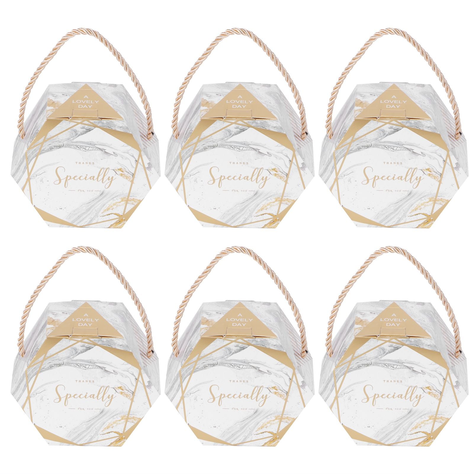 10 Set Candy Boxes Bags Hexagonal Chocolate Gift Boxes with Ropes for Wedding SuppliesMarble