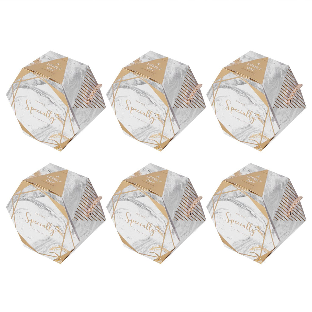 10 Set Candy Boxes Bags Hexagonal Chocolate Gift Boxes with Ropes for Wedding SuppliesMarble