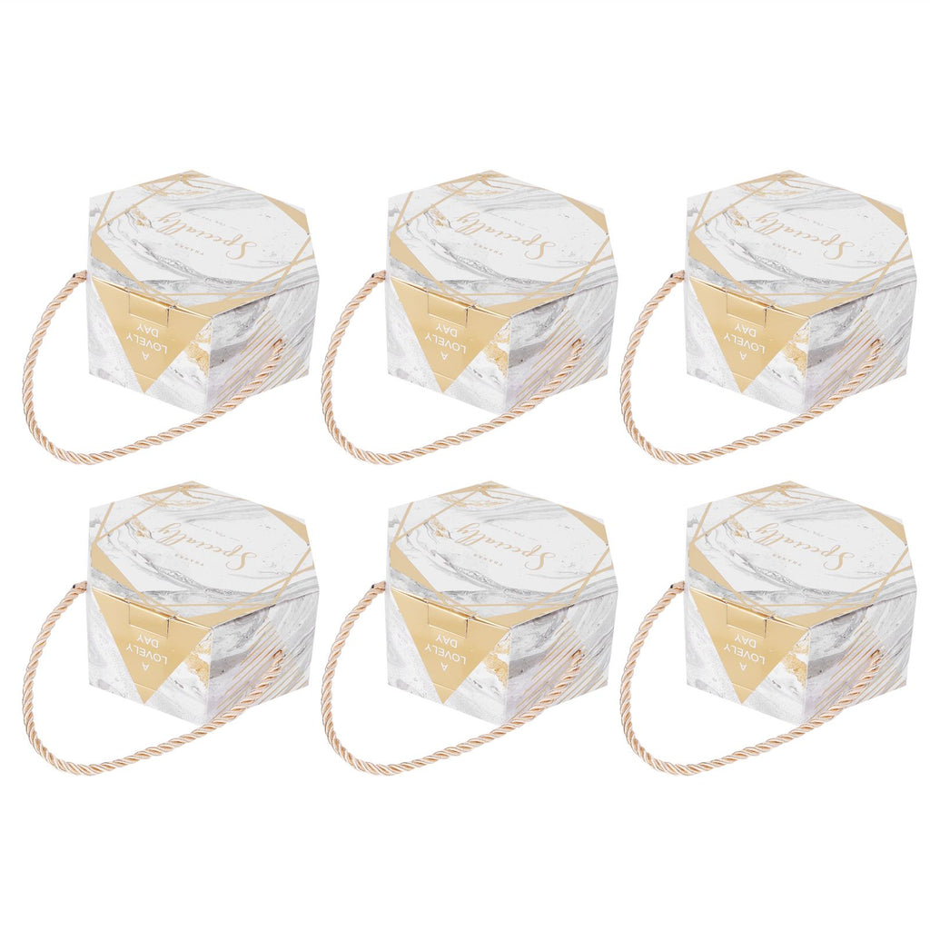 10 Set Candy Boxes Bags Hexagonal Chocolate Gift Boxes with Ropes for Wedding SuppliesMarble