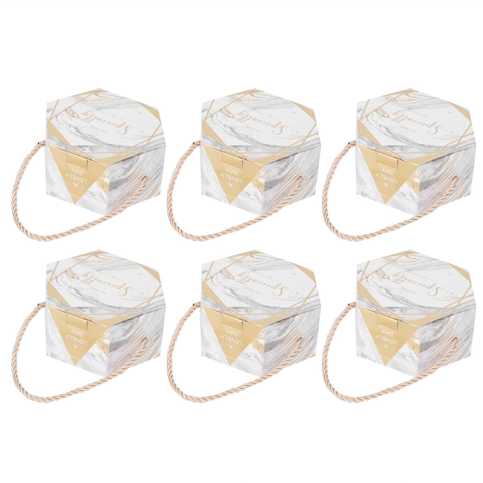 10 Set Candy Boxes Bags Hexagonal Chocolate Gift Boxes with Ropes for Wedding SuppliesMarble