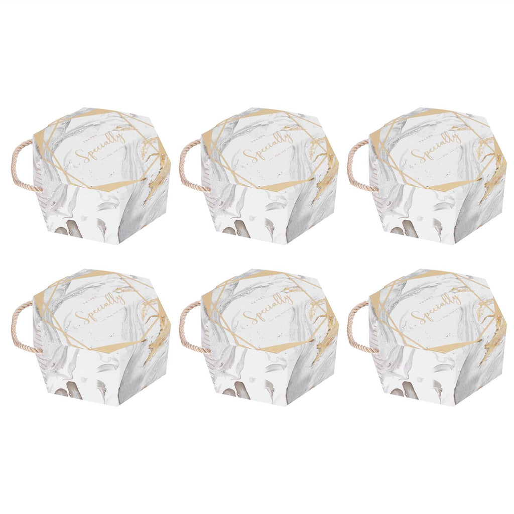 10 Set Candy Boxes Bags Hexagonal Chocolate Gift Boxes with Ropes for Wedding SuppliesMarble