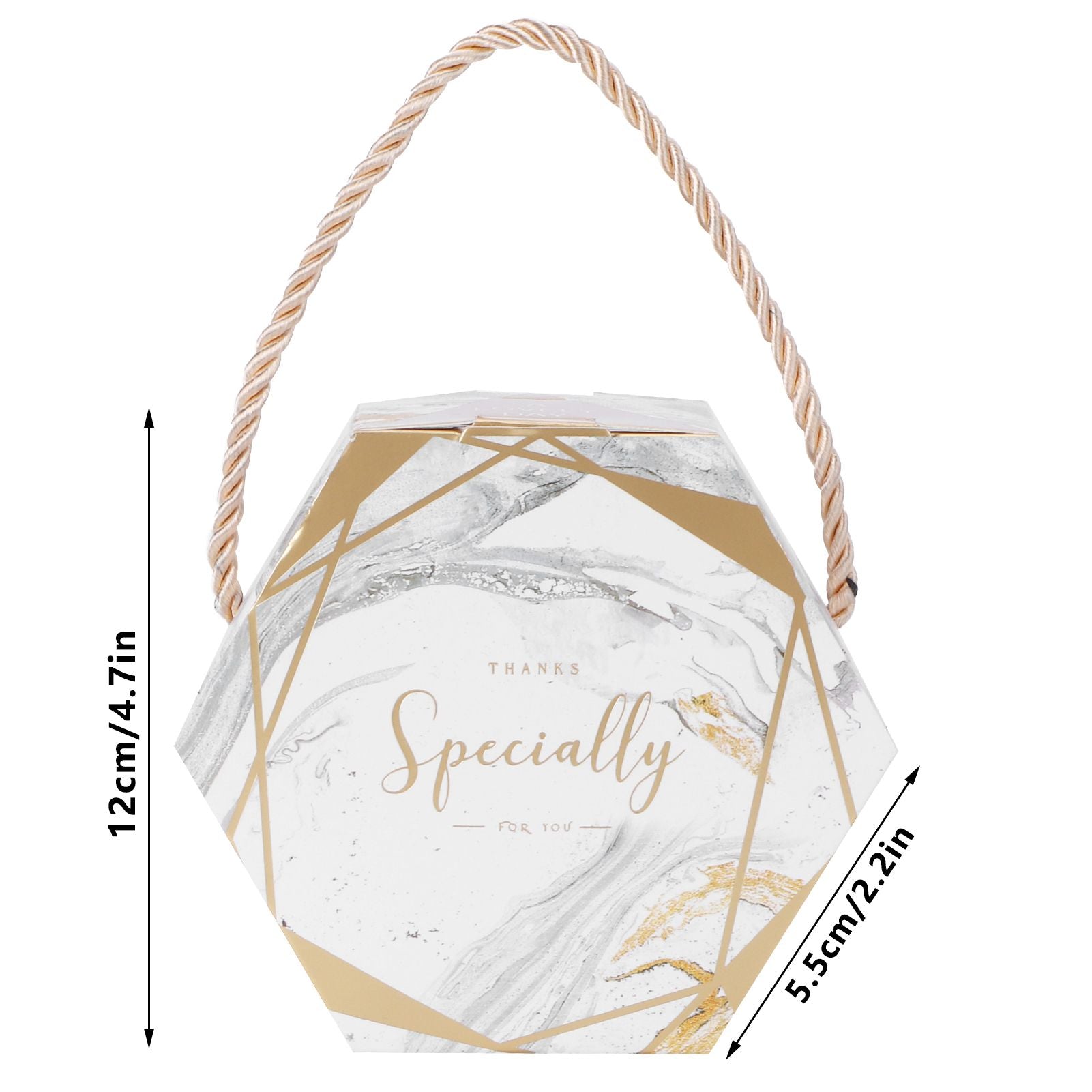 10 Set Candy Boxes Bags Hexagonal Chocolate Gift Boxes with Ropes for Wedding SuppliesMarble