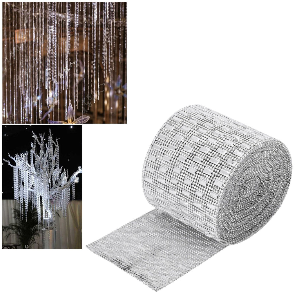 Plastic Imitation Diamonds Hollow Mesh Rhinestones Ribbon Wrap for Wedding Decor DIY Clothing