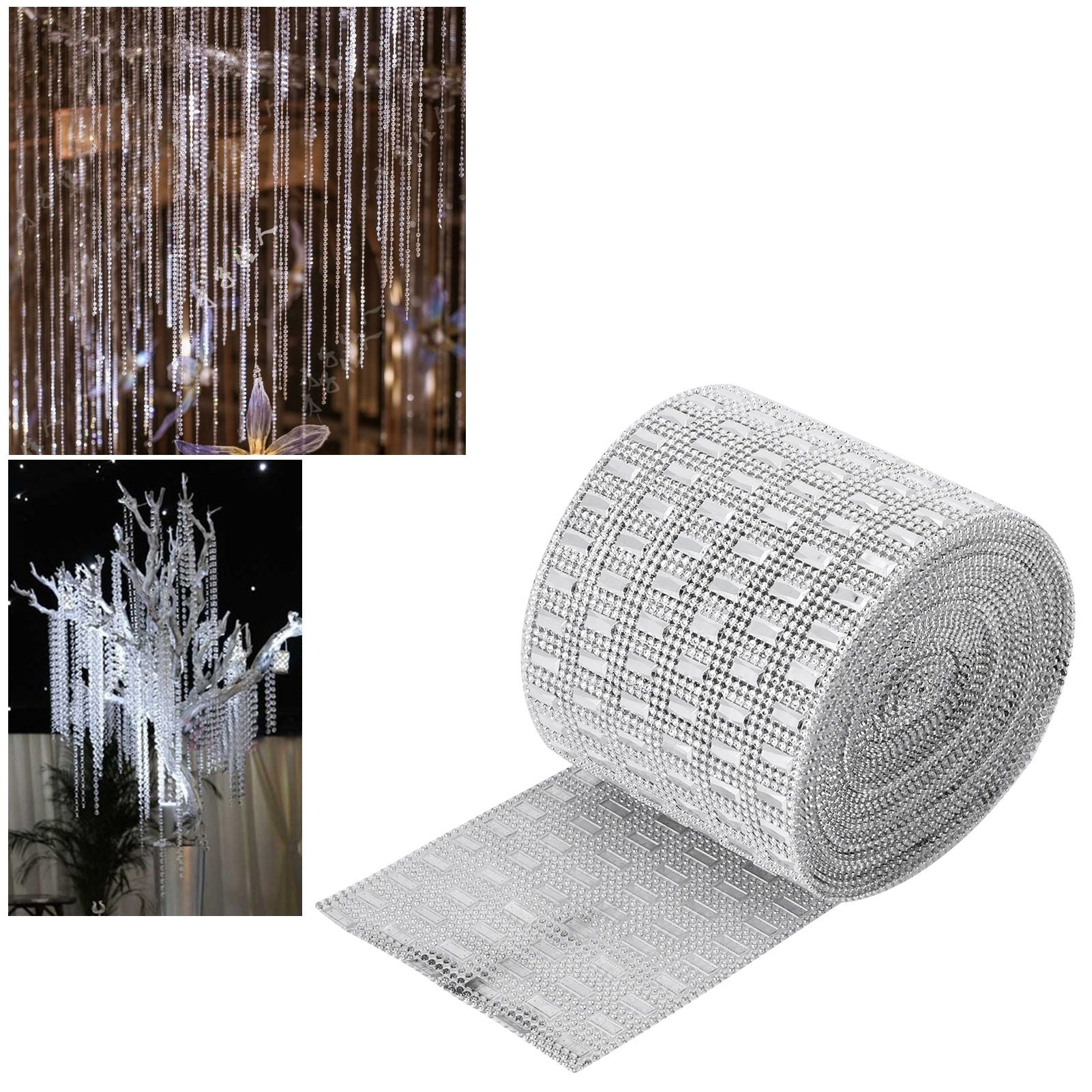 Plastic Imitation Diamonds Hollow Mesh Rhinestones Ribbon Wrap for Wedding Decor DIY Clothing