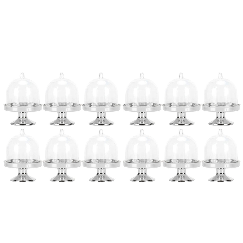 12 Set Mini Candy Box Cake Stand Cupcake Candy Display Plate with Lid Party SuppliesBottom Silver