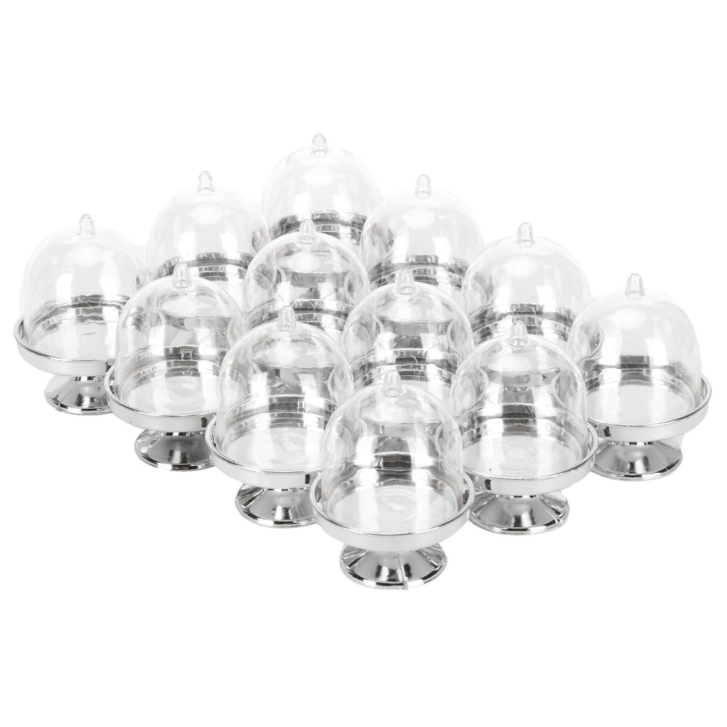 12 Set Mini Candy Box Cake Stand Cupcake Candy Display Plate with Lid Party SuppliesBottom Silver