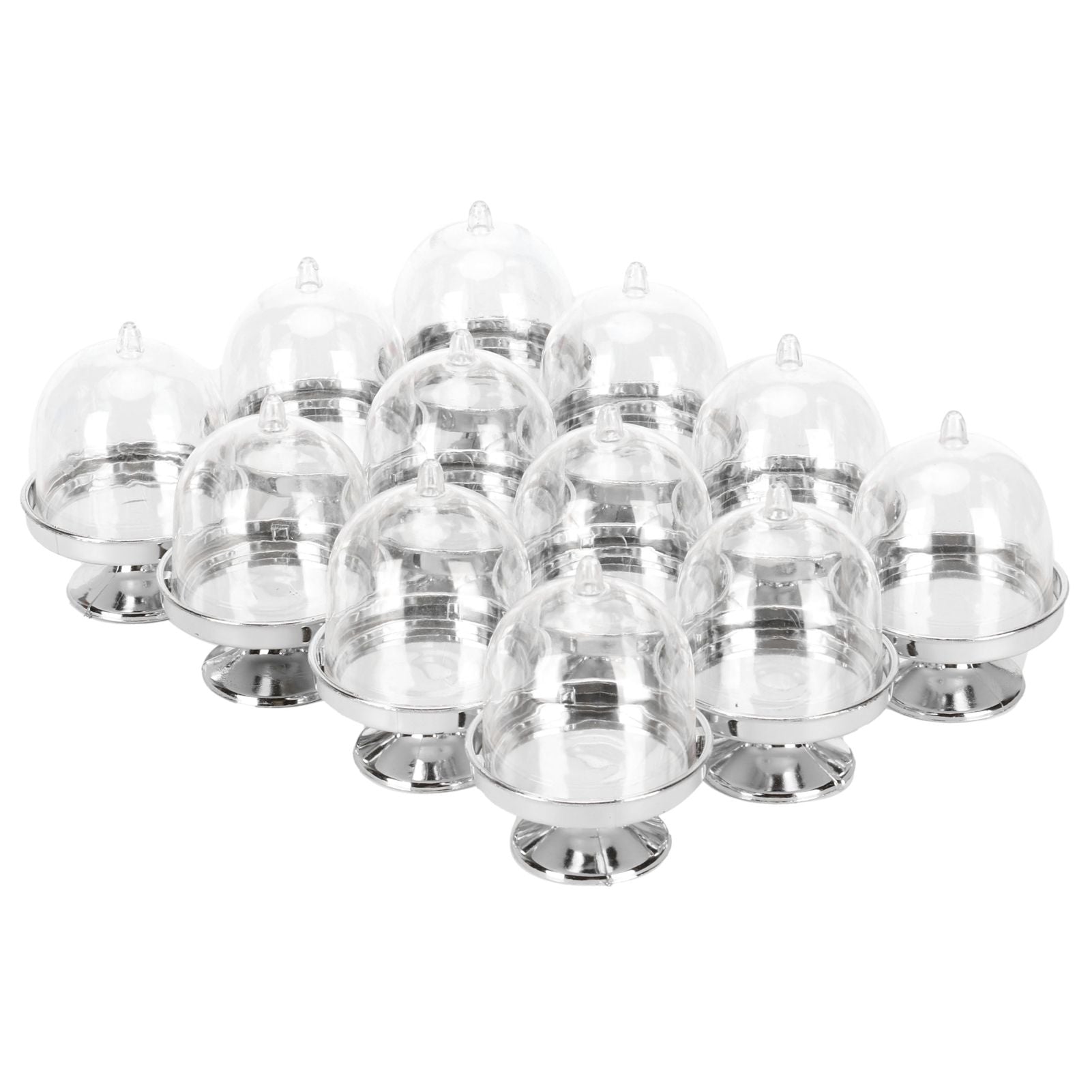 12 Set Mini Candy Box Cake Stand Cupcake Candy Display Plate with Lid Party SuppliesBottom Silver