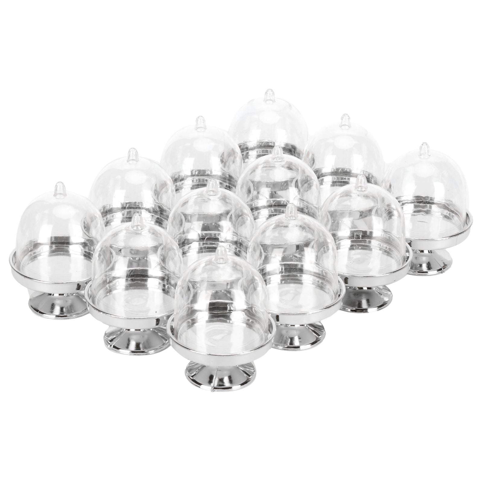 12 Set Mini Candy Box Cake Stand Cupcake Candy Display Plate with Lid Party SuppliesBottom Silver