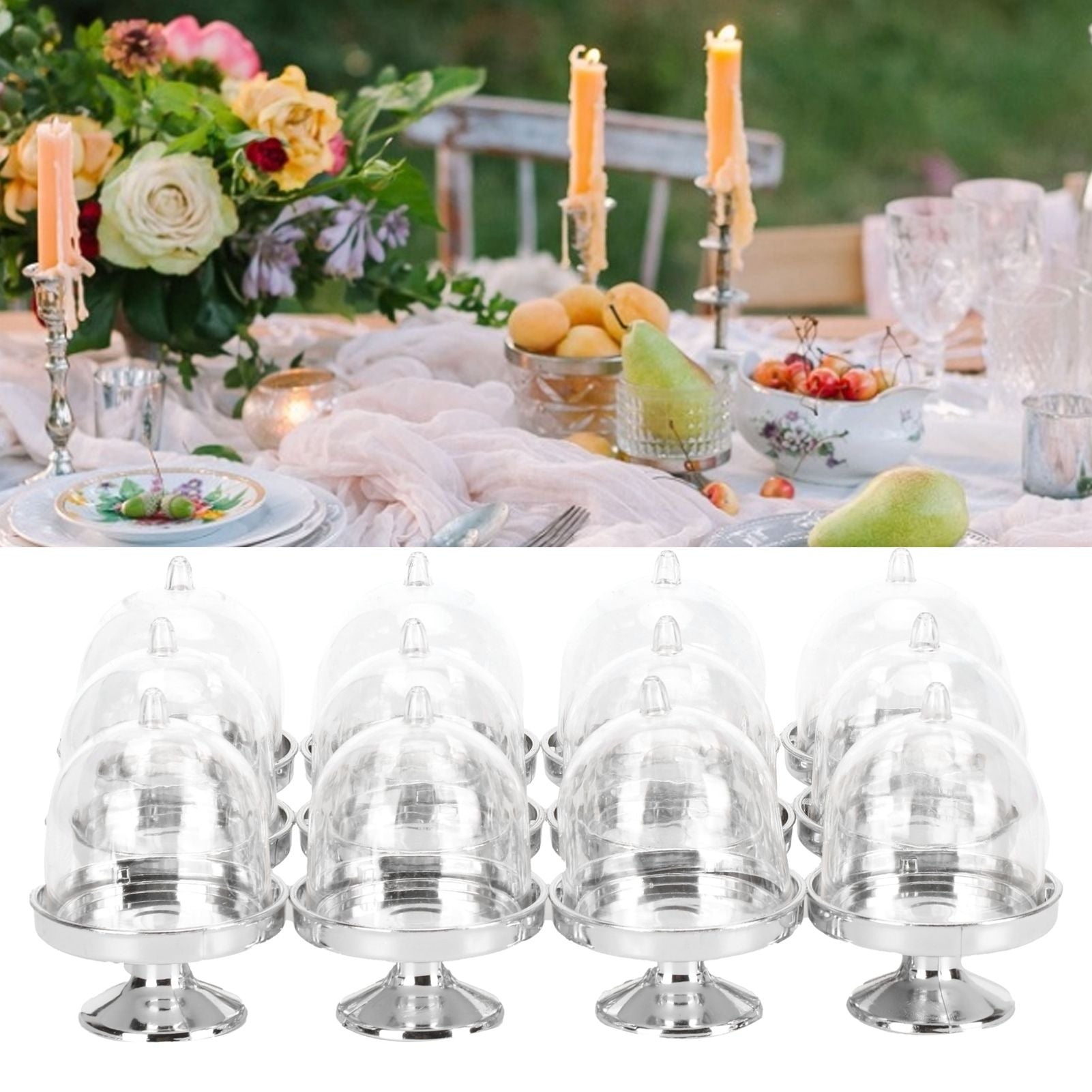 12 Set Mini Candy Box Cake Stand Cupcake Candy Display Plate with Lid Party SuppliesBottom Silver
