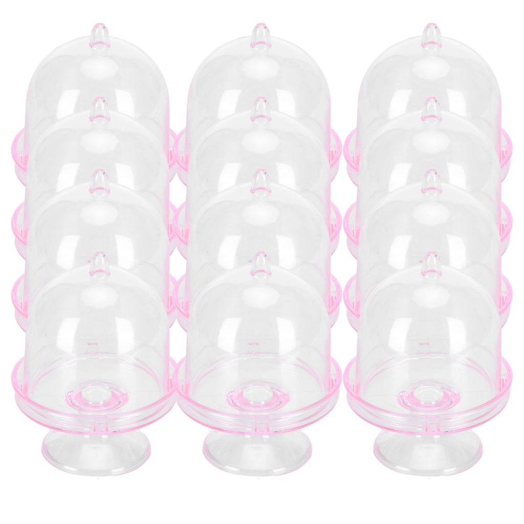 12 Set Mini Candy Box Cake Stand Cupcake Candy Display Plate with Lid Party SuppliesPink